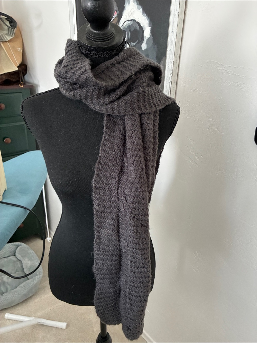 Men's Dark Gray Knit Scarf - Unbranded